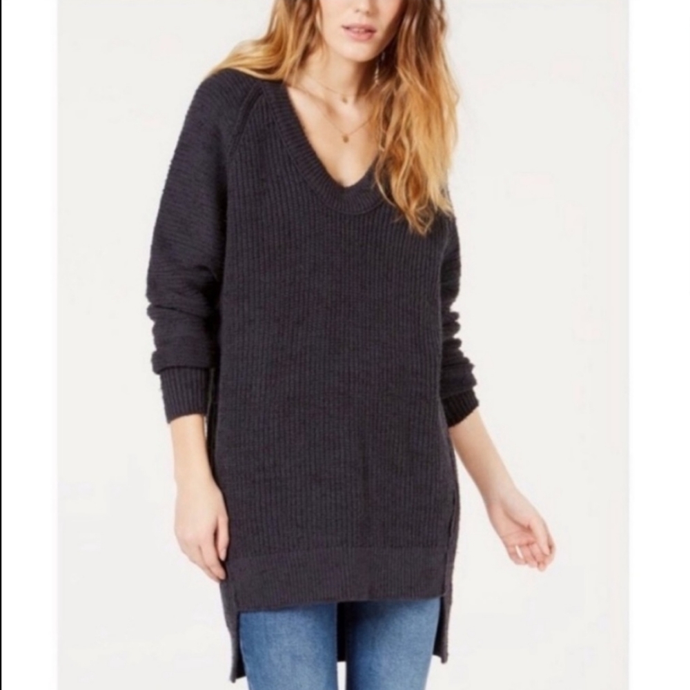 Free People Sunday Scoop Neck Charcoal Sweater